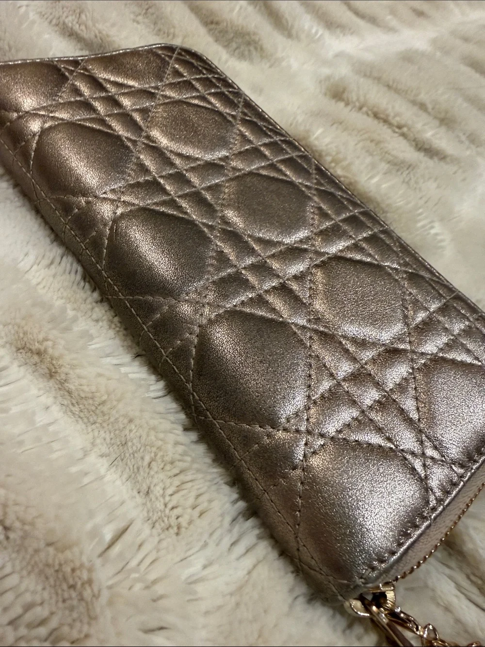 Metallic Quilted Zip Wallet - Bronze